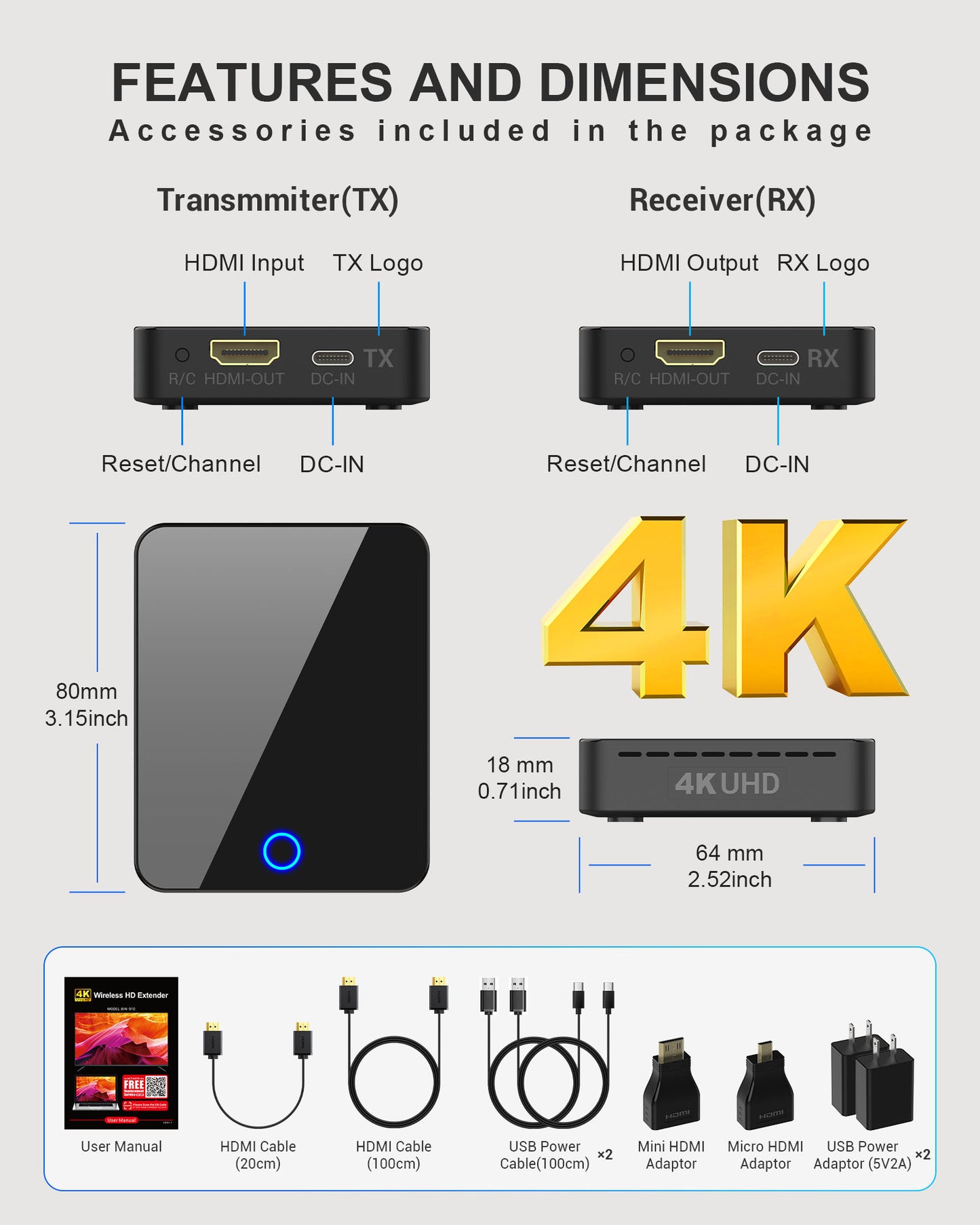 BMOSTE Wireless HDMI Transmitter and Receiver 4k, 200FT MAX, Dual 5GHZ Wi-Fi, 1 TX to 3 RXS, 0.1s Latency